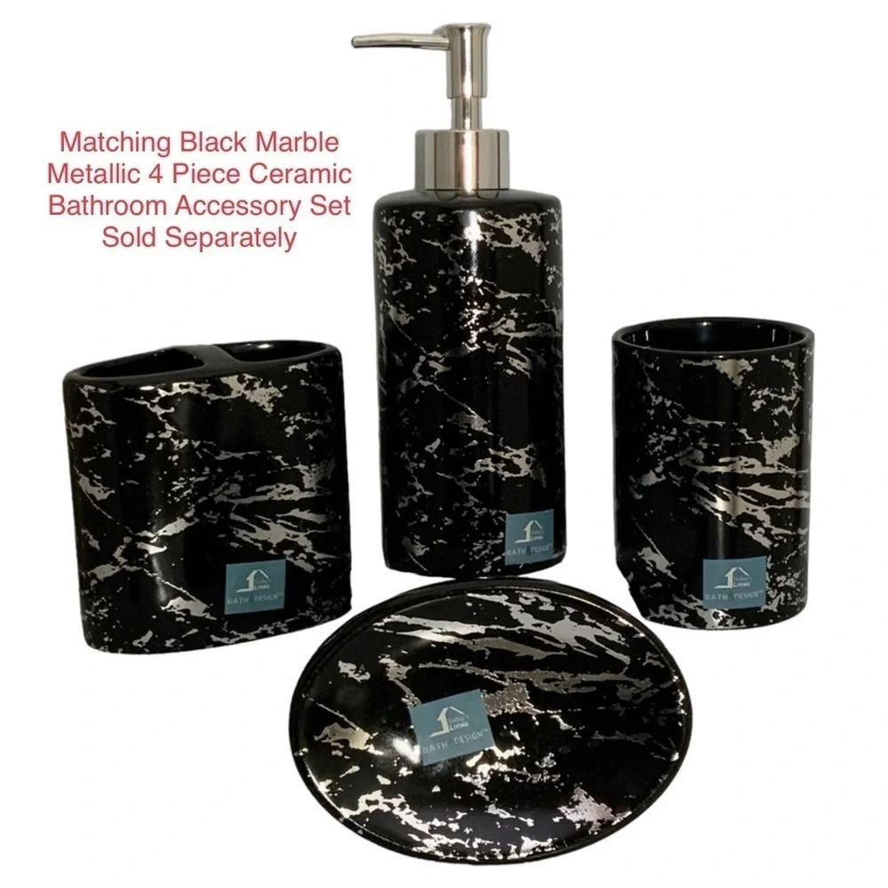 Black Metallic Marble Toilet Seat Black Silver Collection Chic Luxury Decor